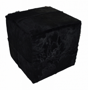 18x18 Black Hide Pouf