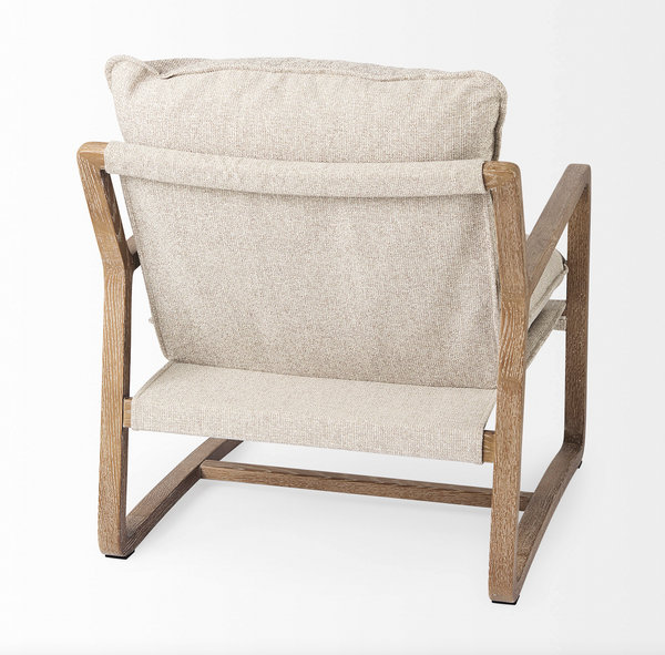 34x28 Beige Fabric Wood Accent Chair