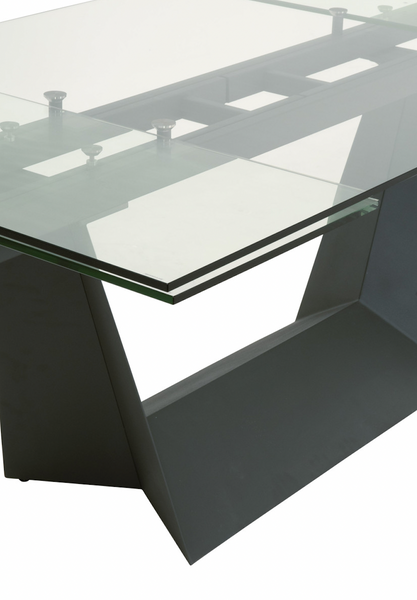 71-105.5" Glass Top Dining Table W/ Steel Base