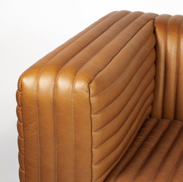 85.5" Cognac Channeled Leather Sofa