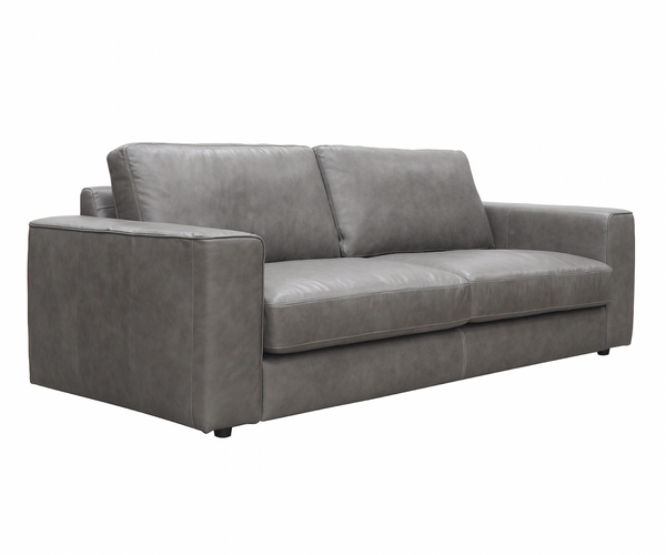 89" Grey Leather Sofa